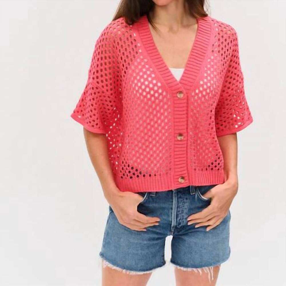 NEW SIX/FIFTY dune crochet cardigan in pink splash